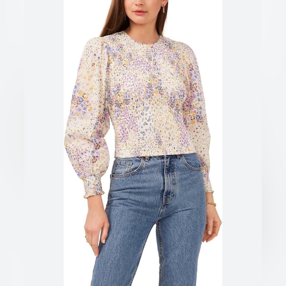 1 state purple and yellow floral blouse size large
